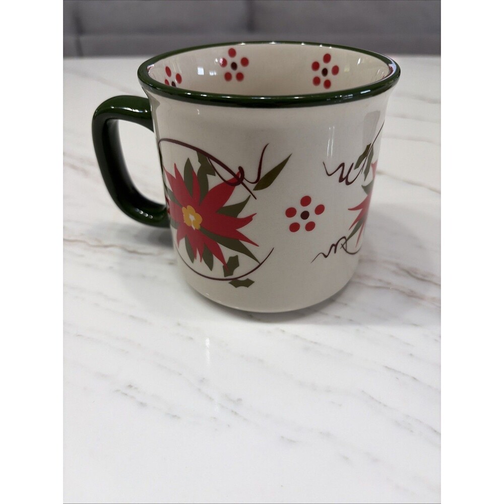 Temptations By Tara Cardinal Bird Poinsettia Christmas Holiday Ceramic Mug 16 oz
